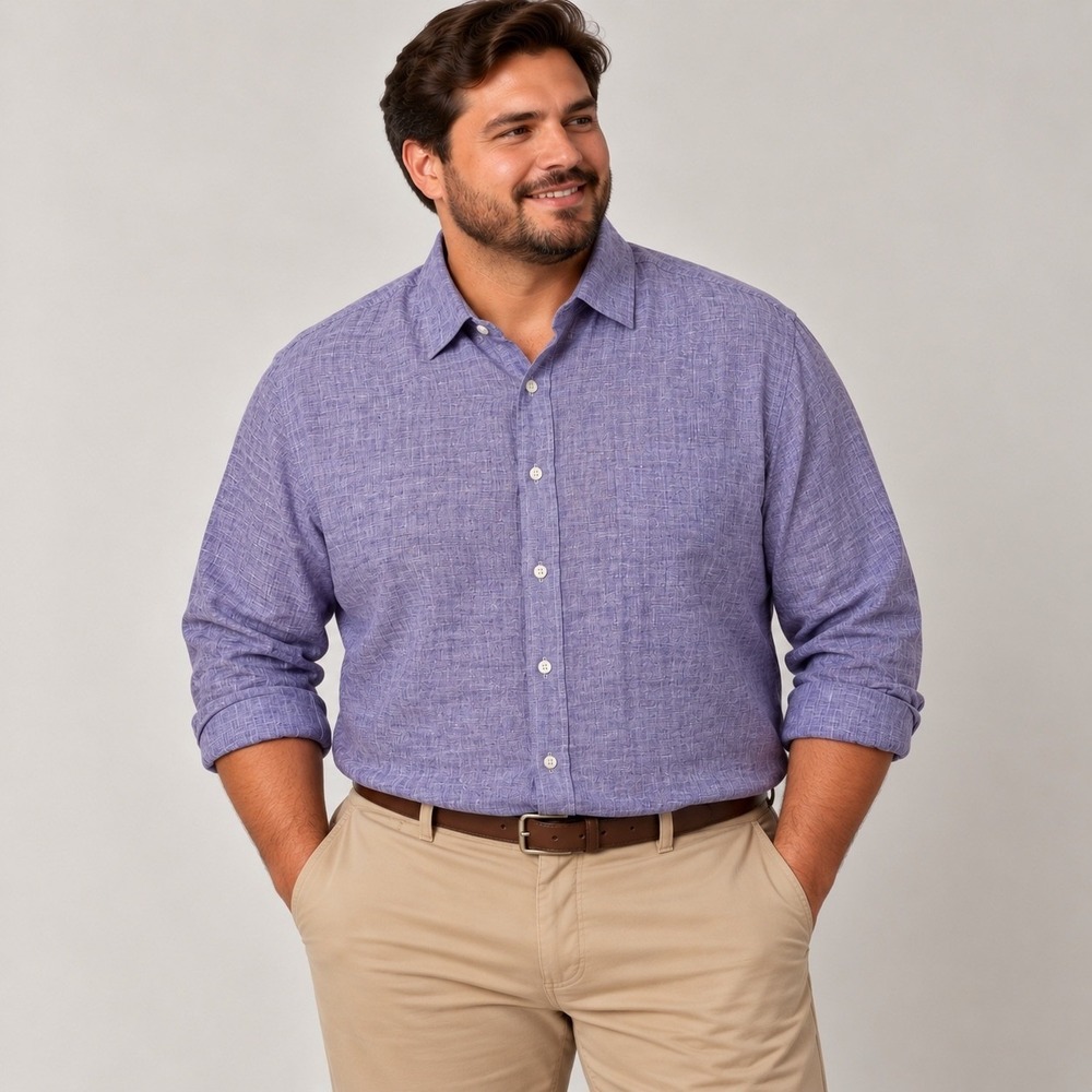 Buttoned Down Purple Gingham Linen Blend Taylored Shirt, XXL